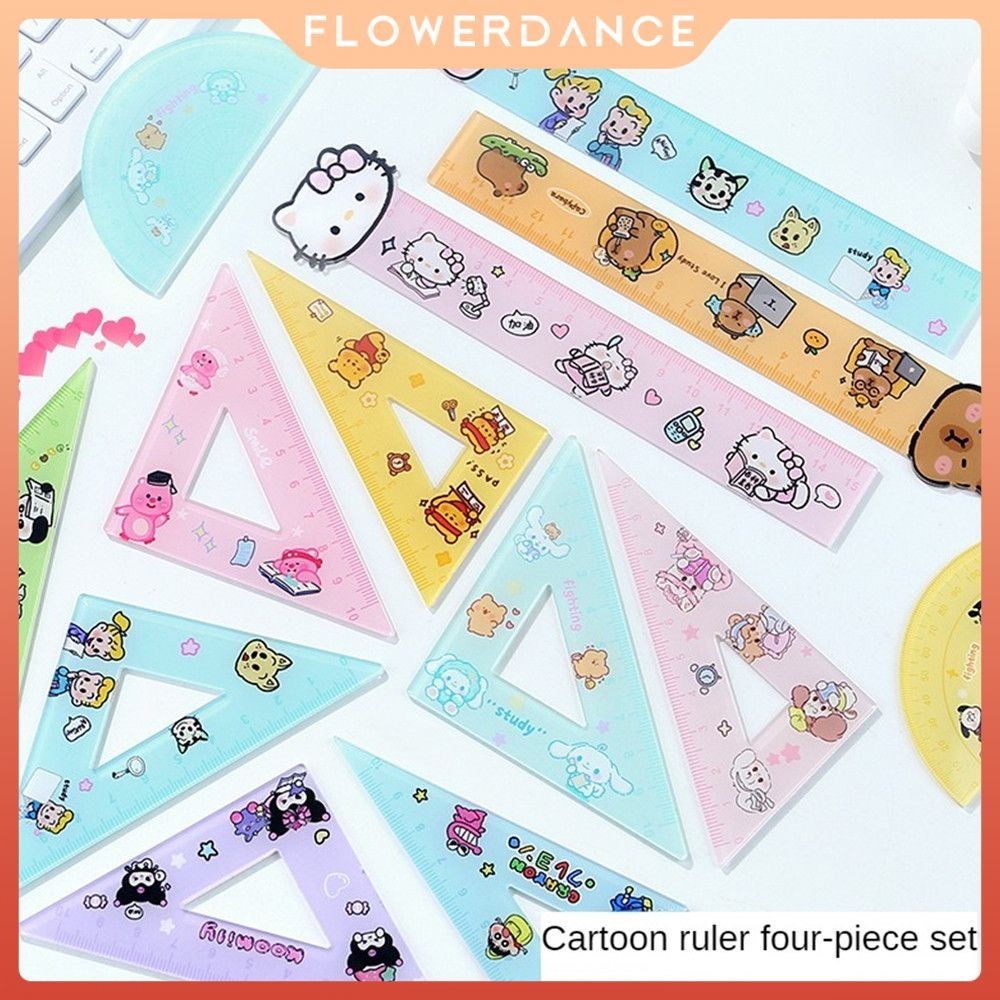 4Pcs Sanrio Anime Ruler Set Kawaii My Melody Hello Kitty Ruler Set Cute