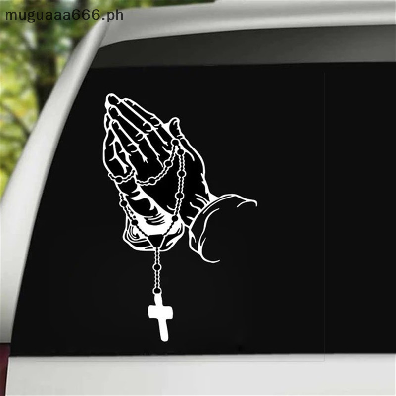 ღmu Car Praying Hands With Rosary Sticker Decals Religious Christian ...