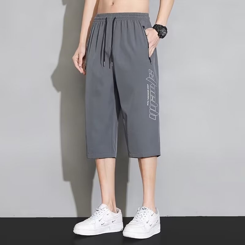 M 5XL New Men s Ice Silk Long Shorts Jogging Pants Cropped 3 4 Jogger Pants with Zipper Pocket Original Summer Fashion Casual loose Straight Pants Plus Size Black Grey Shopee Philippines