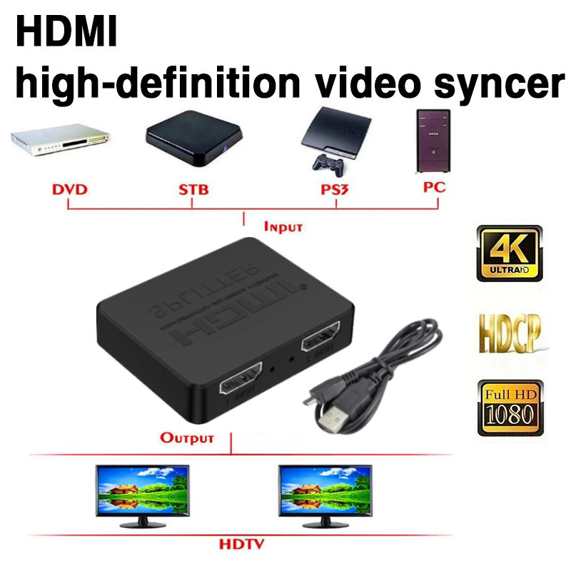 1x2 Switch Splitter HDMI 4k 60hz 1 in 2 Out for Dual Monitors Full HD ...