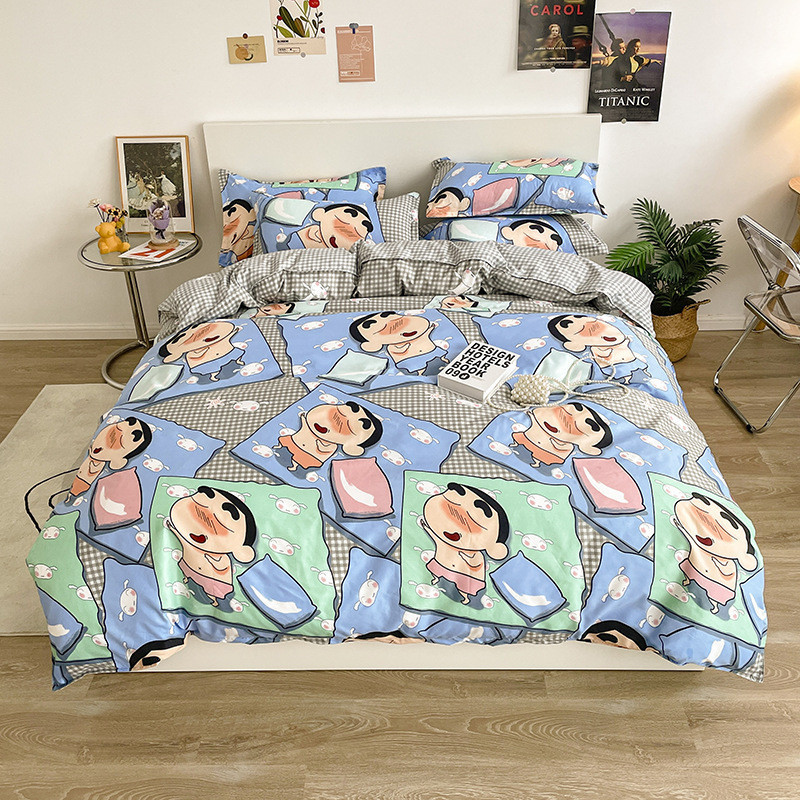 Cartoon in Bedding Set Winnie the Pooh Comforter Quilt Duvet Cover Flat  Bed Sheet Pillowcases Bedroom Bedding Cover Crayon Shin-chan