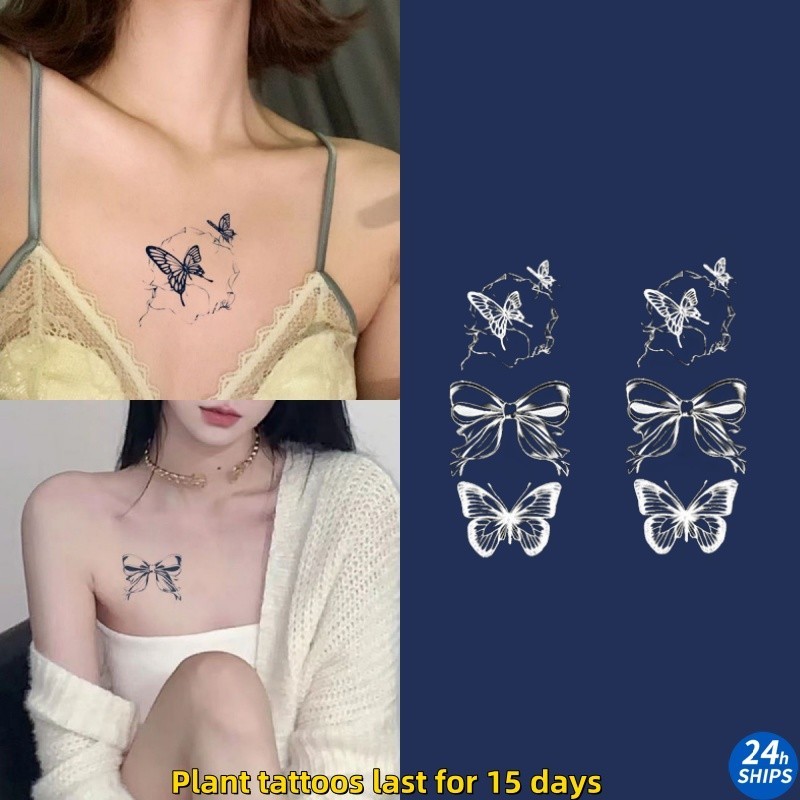Alien butterfly pattern tattoo cute girl shoulder plant tattoo ...