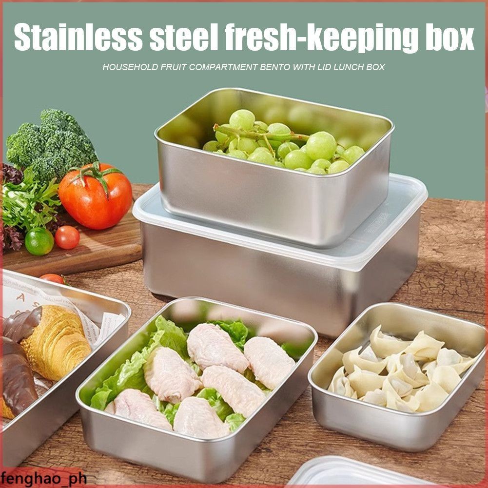 Stainless Steel Flat Bottom Crisper Box Thickened Rectangle Food 