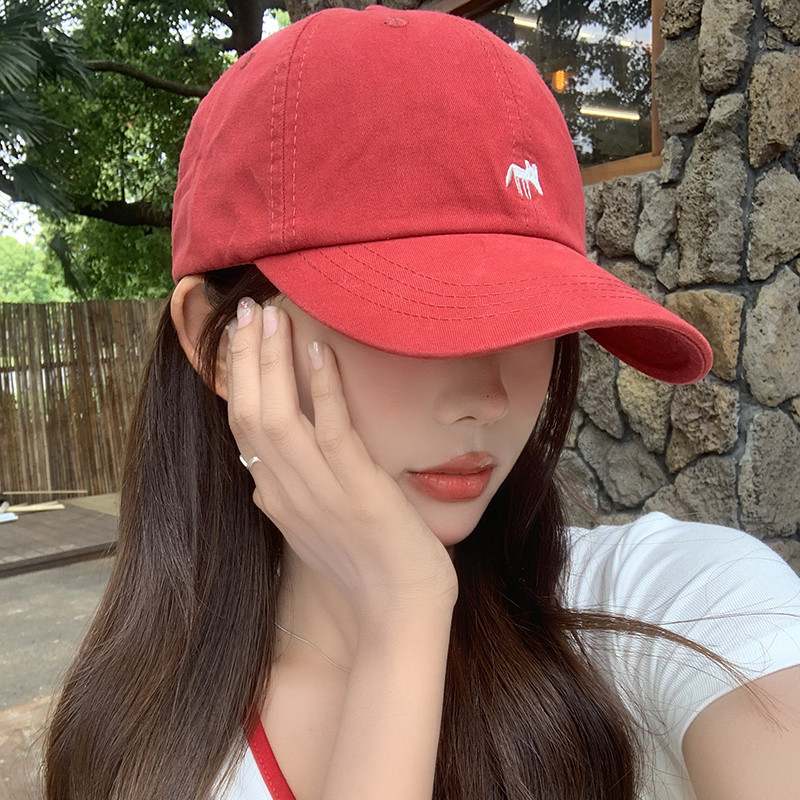 Cute Embroidered Little Fox Baseball Cap Women's Spring Summer Korean  Version Wide-Brimmed Face Small Sunshade Peaked Hat Big Head Circumference