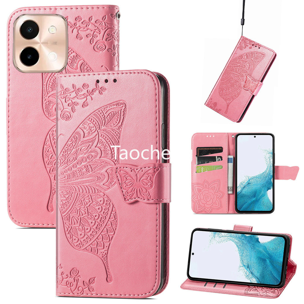 Leather Flip Phone Case For Vivo Y28 s Y 28 VivoY28 4G 2024 Butterfly ...