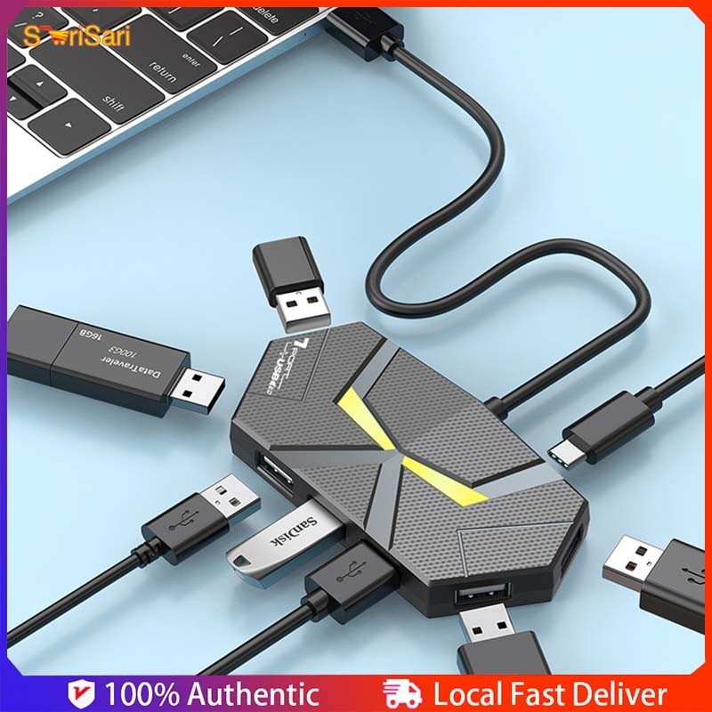 7-Port USB 2.0 HUB 5Gbps Dock Station 7-Port USB A HUB Splitter Multi ...