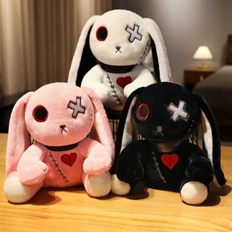 JAMXUN 25cm Creepy Goth Bunny Plush Black And White Contrasting Crazy ...