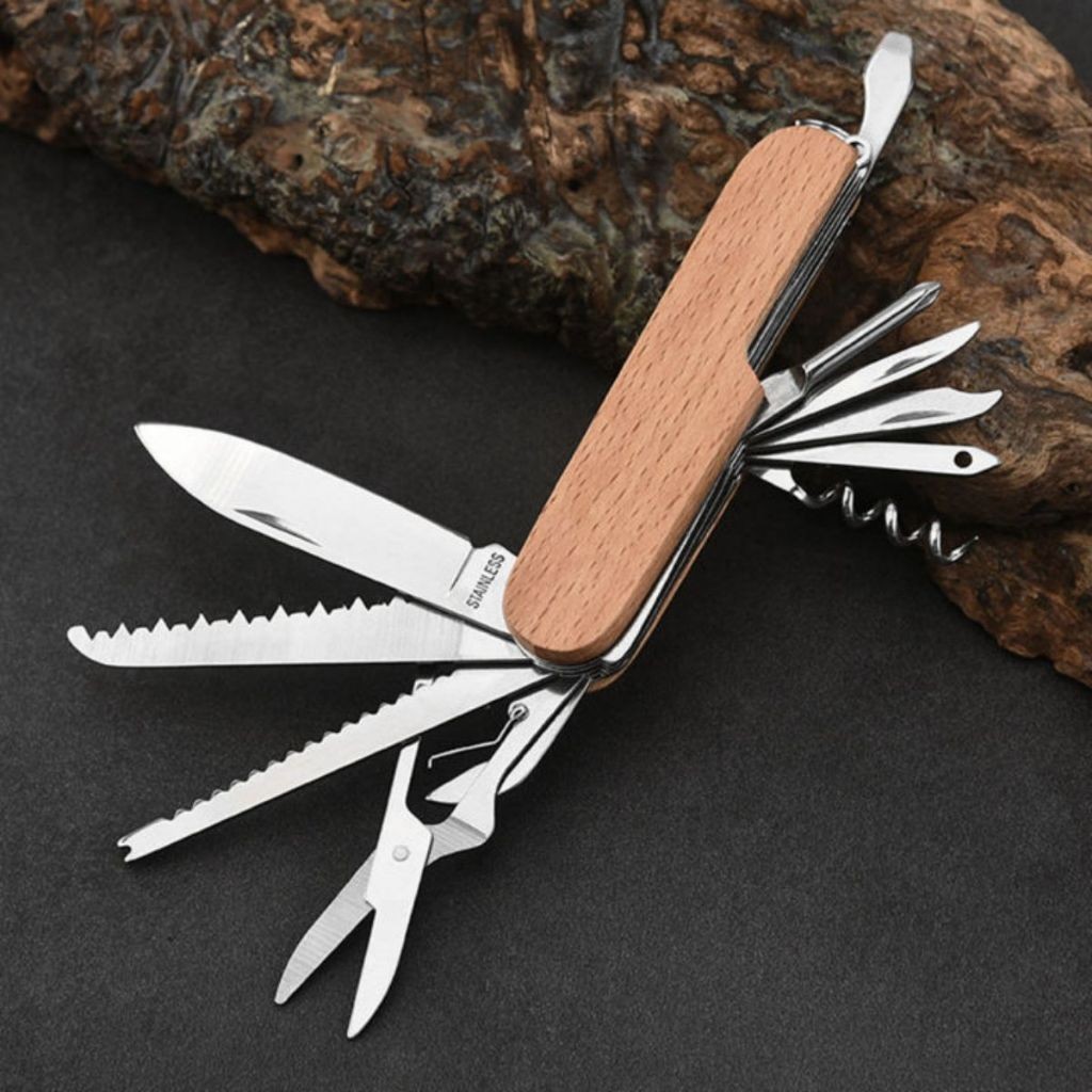 Wooden Swiss Knife Multifunctional Stainless Steel Folding Knife11 in 1 ...