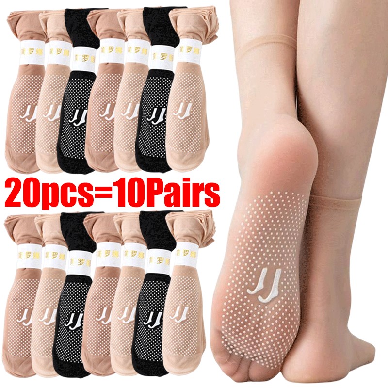 10Pairs Women Soft Socks Summer Velvet Breathable Thin Non-Slip Bottom ...