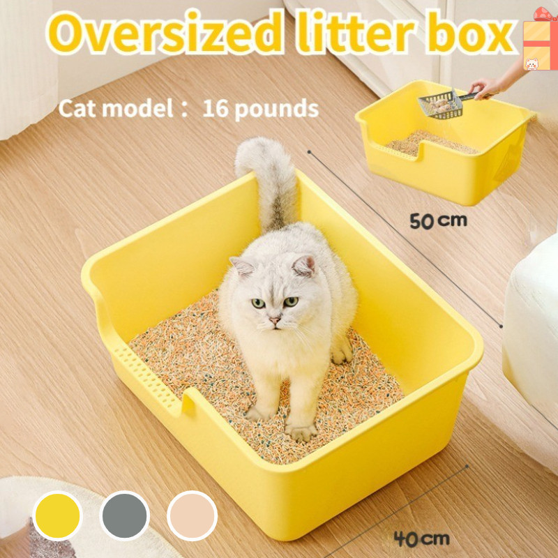 Large Cat Litter Box with Scoop Open Top Pet Litter Tray Deodorization ...