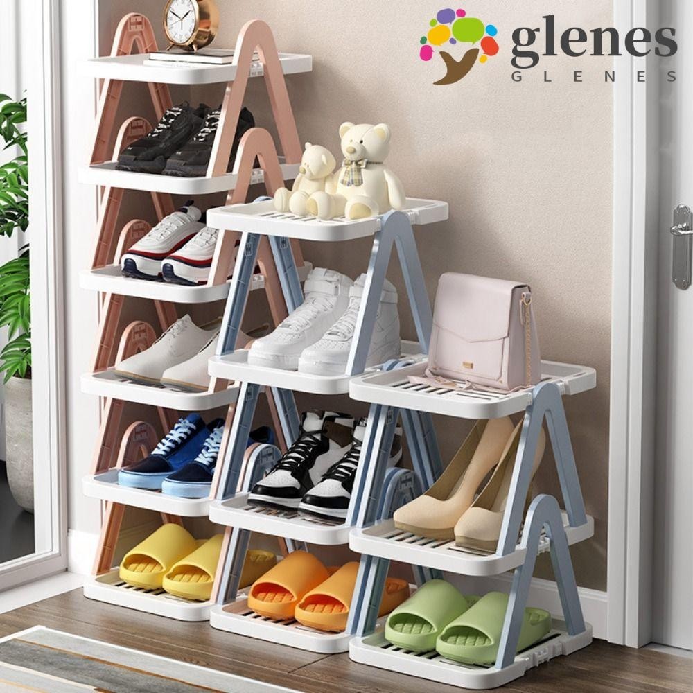 GLENES Layered Shoe Rack, Plastic Space Saving Shoe Cabinet Storage ...