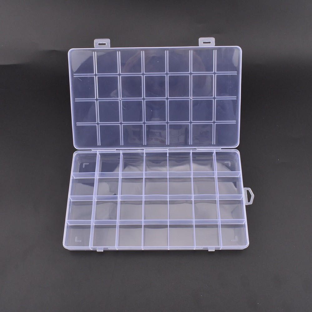 【p2s448】Fixed 28 grid transparent plastic storage box beaded box square ...