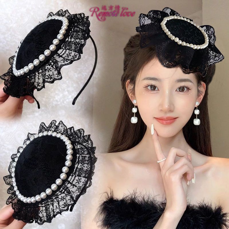 Far Away French Retro Elegant Lace Wide-Brimmed Top Hat Headband High ...