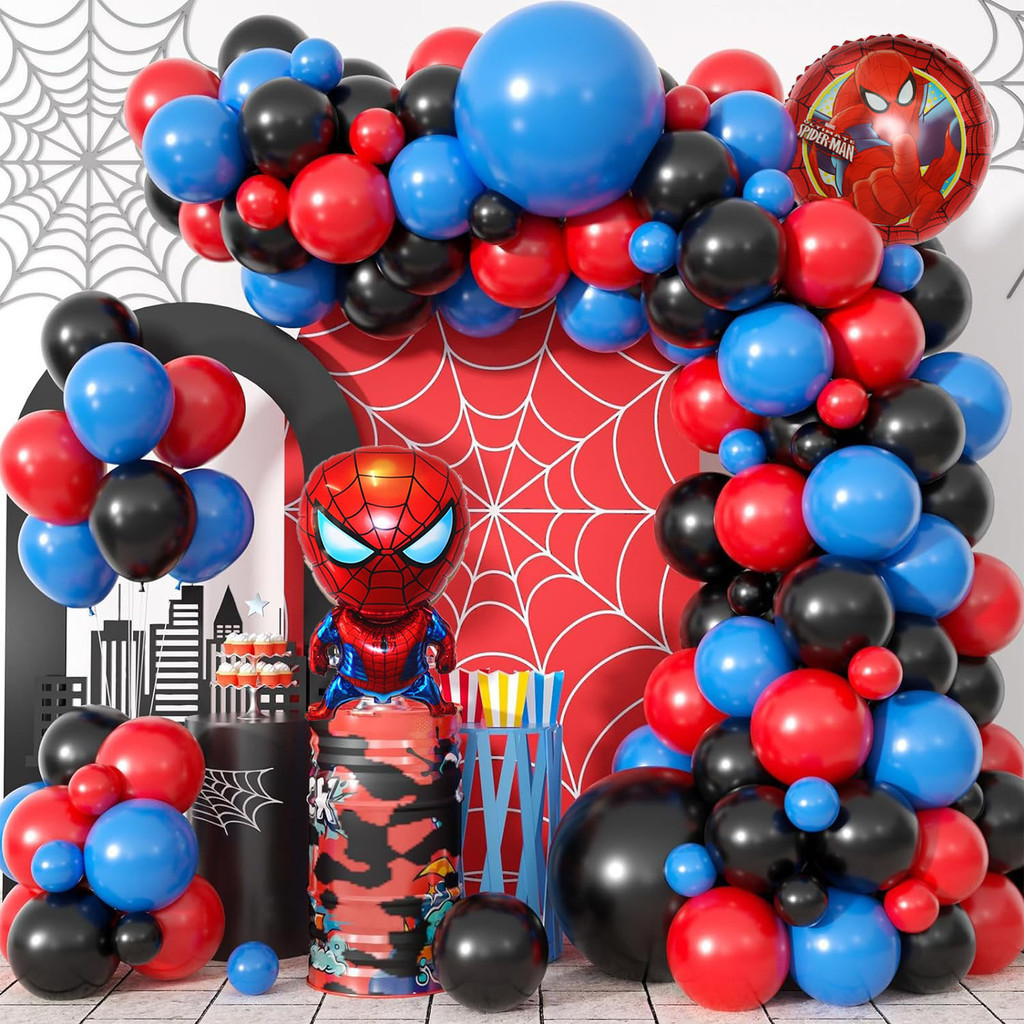 94pcs-spiderman-theme-blue-red-black-balloon-arch-garland-kit-with