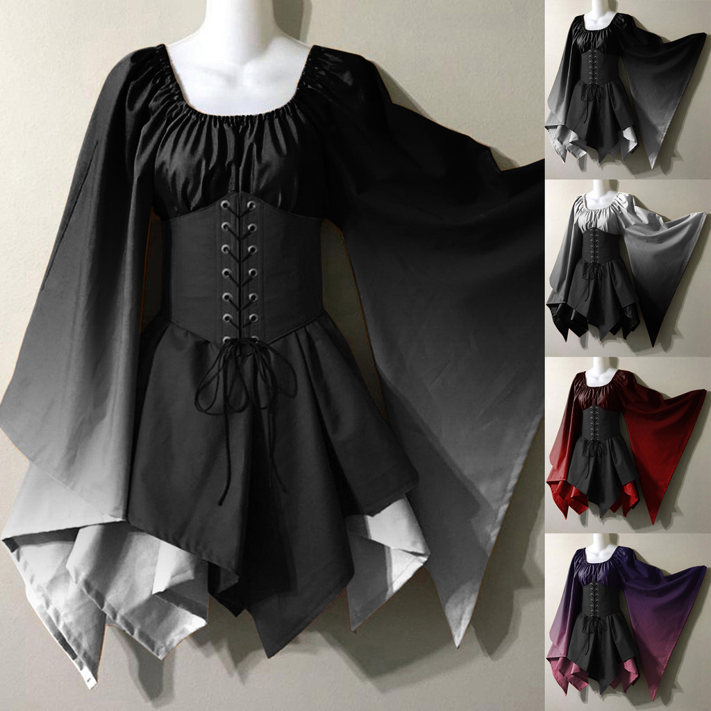Womens Victorian Dresses Medieval Costume Trumpet Sleeve Irish Shirt ...