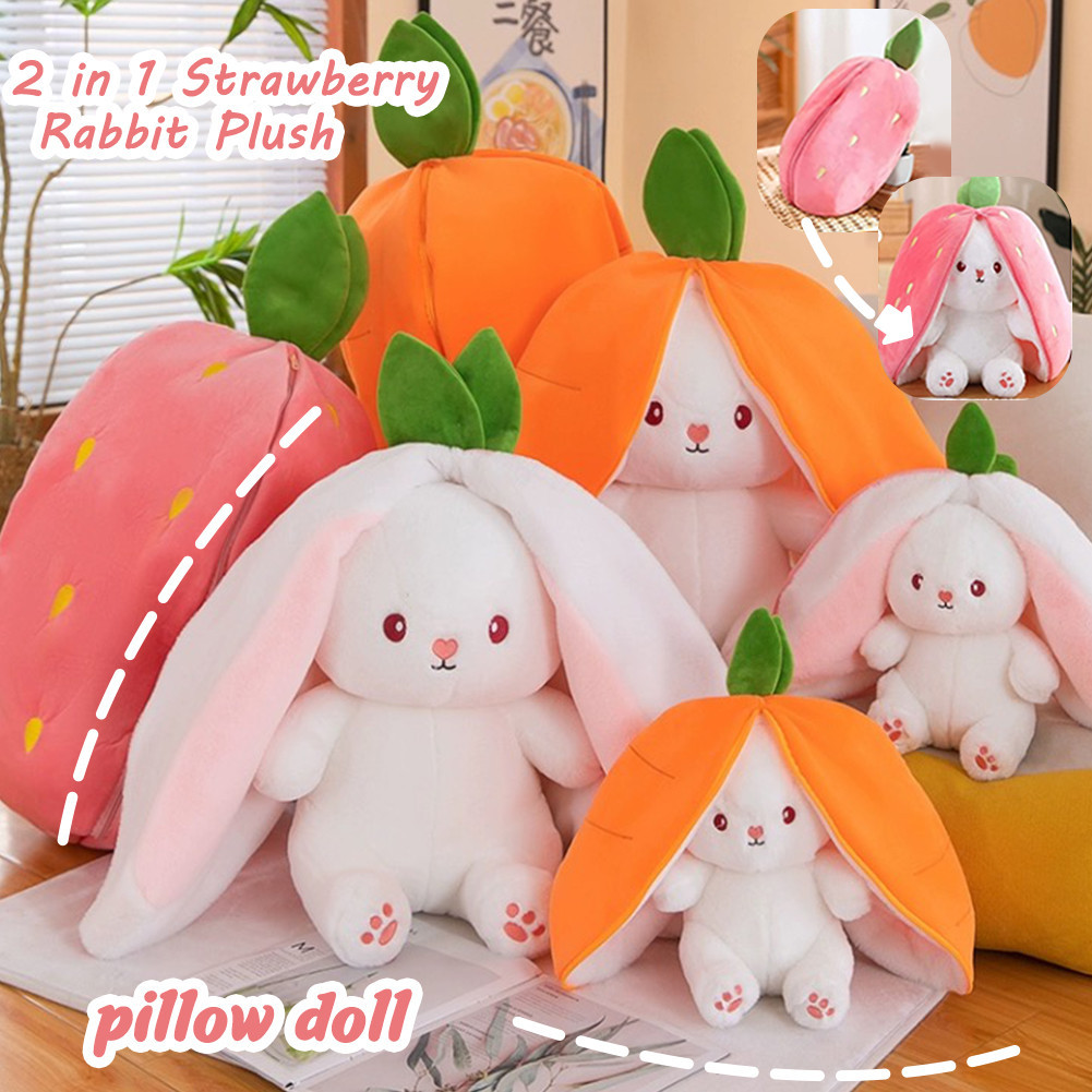 2 in 1 Strawberry Rabbit Plush Toy Cute Transformed into Fruit Rabbit ...