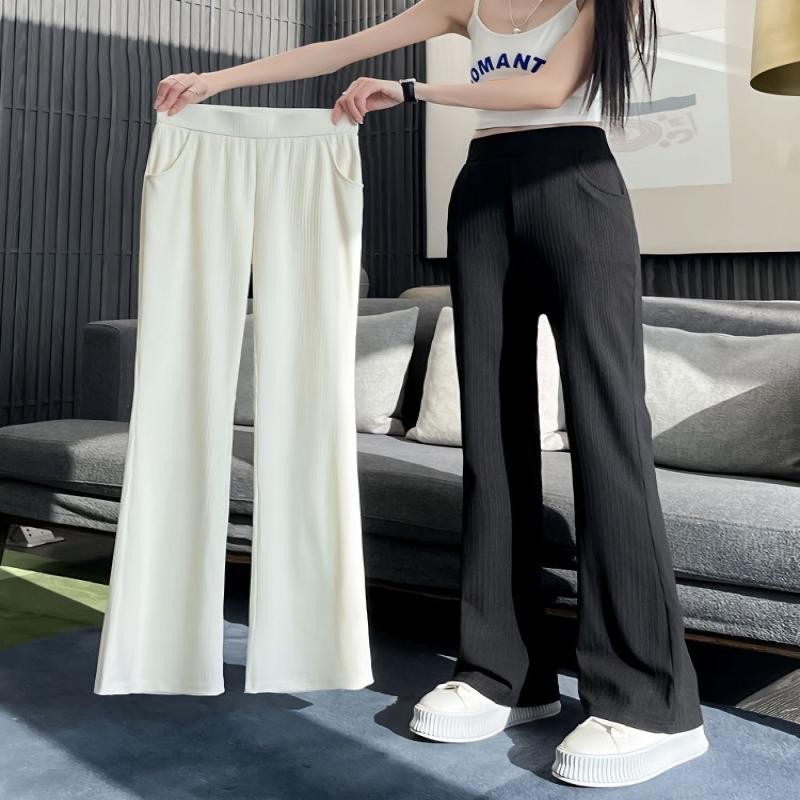 高腰弹力微喇开叉裤High Waisted Slit Wide Leg Trouser