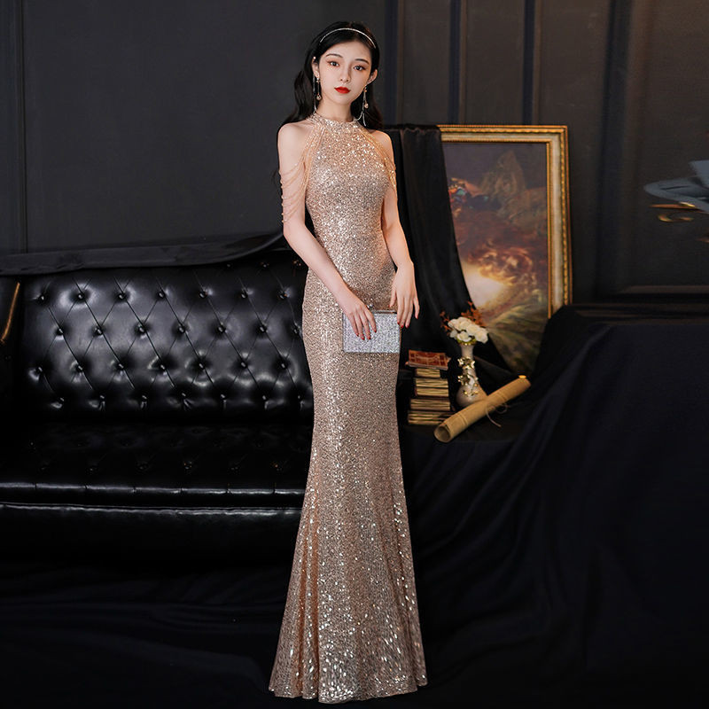 Hawlife Korean Chamapange Elegant Puff Sleeve Evening Prom Ball JS ...