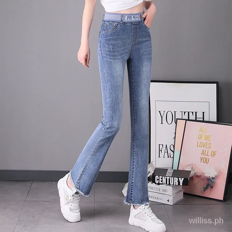 Women's New2024Bell-Bottom Pants Elastic Waist Spring and Summer Skinny ...