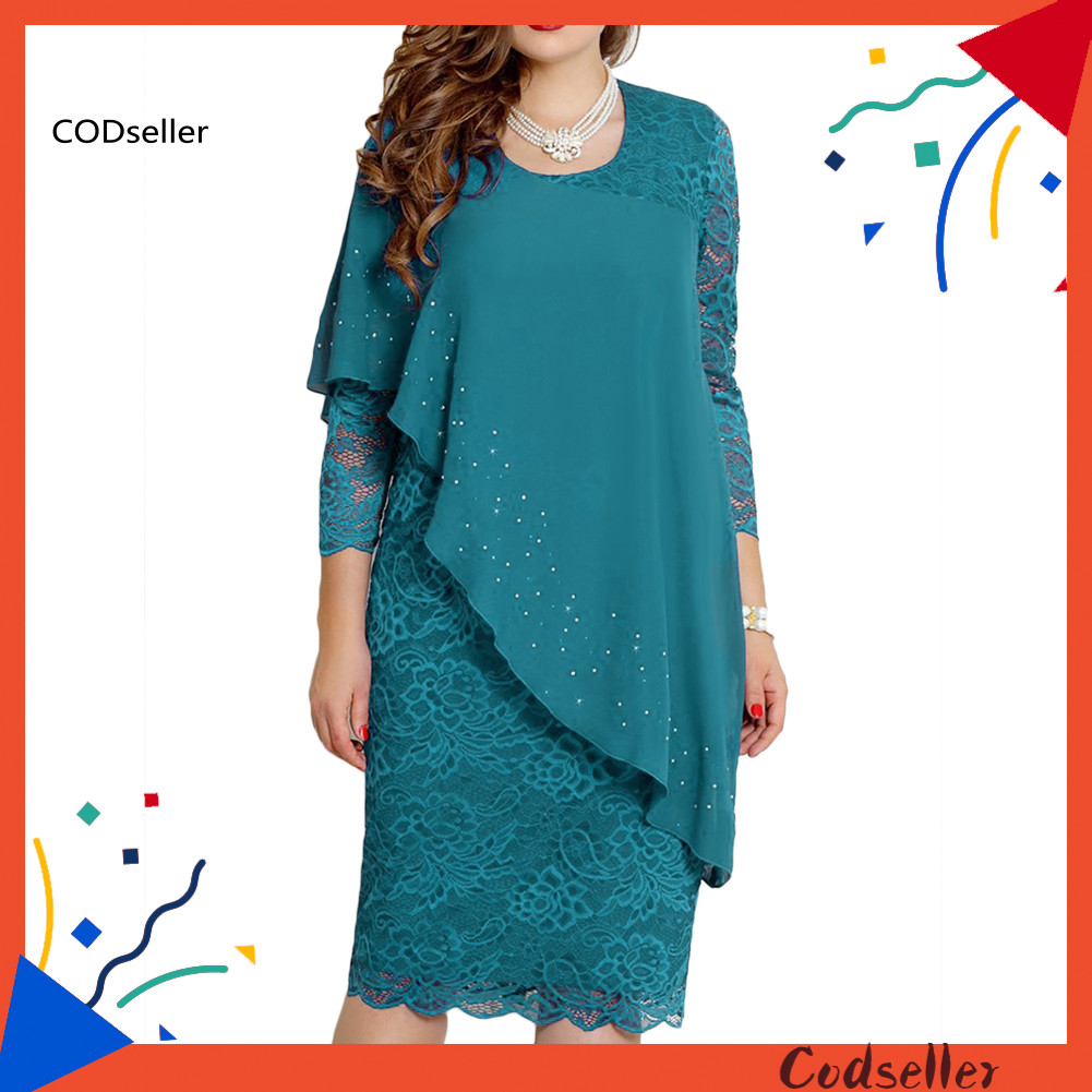 CODS Elegant Women Solid Color O Neck 3/4 Sleeve Party Banquet Slim ...