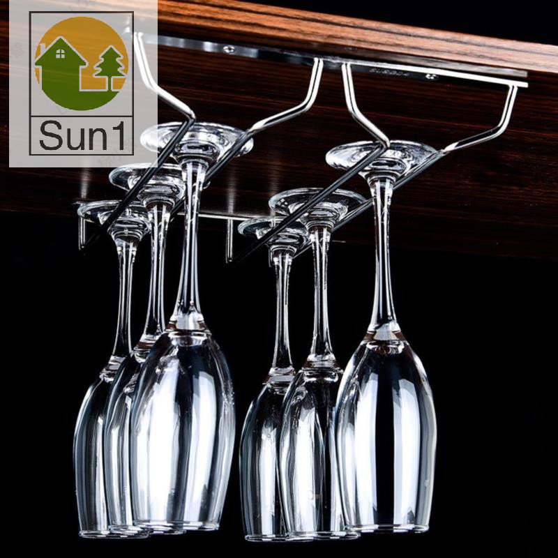 Sun1> Silver Stainless Steel Wine Rack Glass Holder Hanging Bar Goblet ...