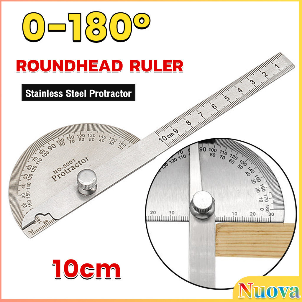 Nva Stainless Steel Protractor Adjustable Roundhead Ruler 180 Degree ...