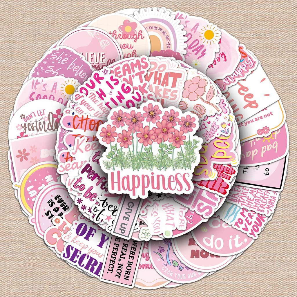 50pcs Pink Motivational English Phrases Stickers Phone Laptop Water ...