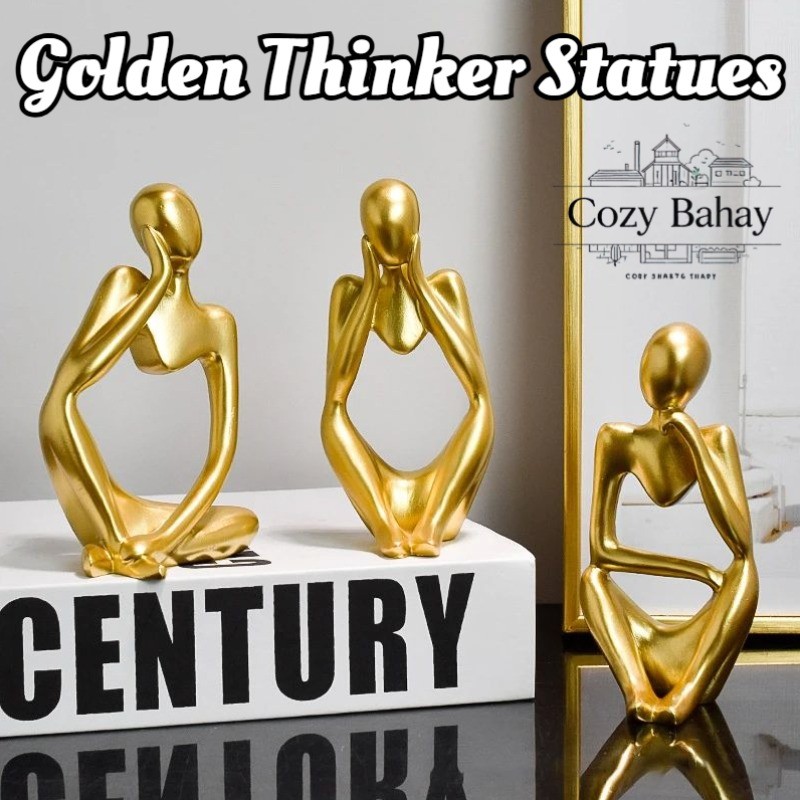 Golden Thinker Statues Table Decor Abstract Art Resin Sculpture Gold ...