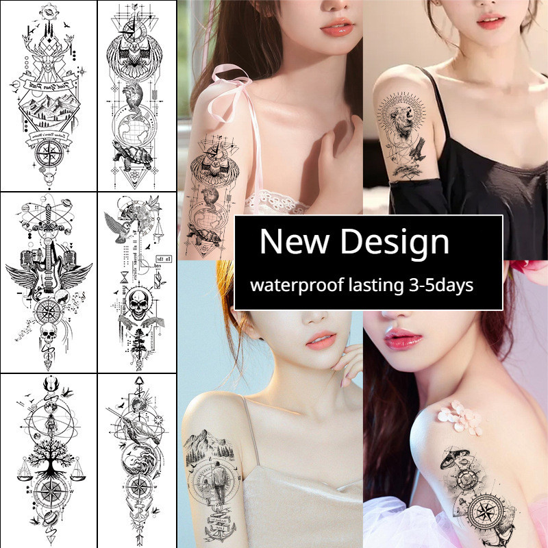 Black Compass Skull Temporary Tattoo Stickers Waterproof Fake Tattoos ...