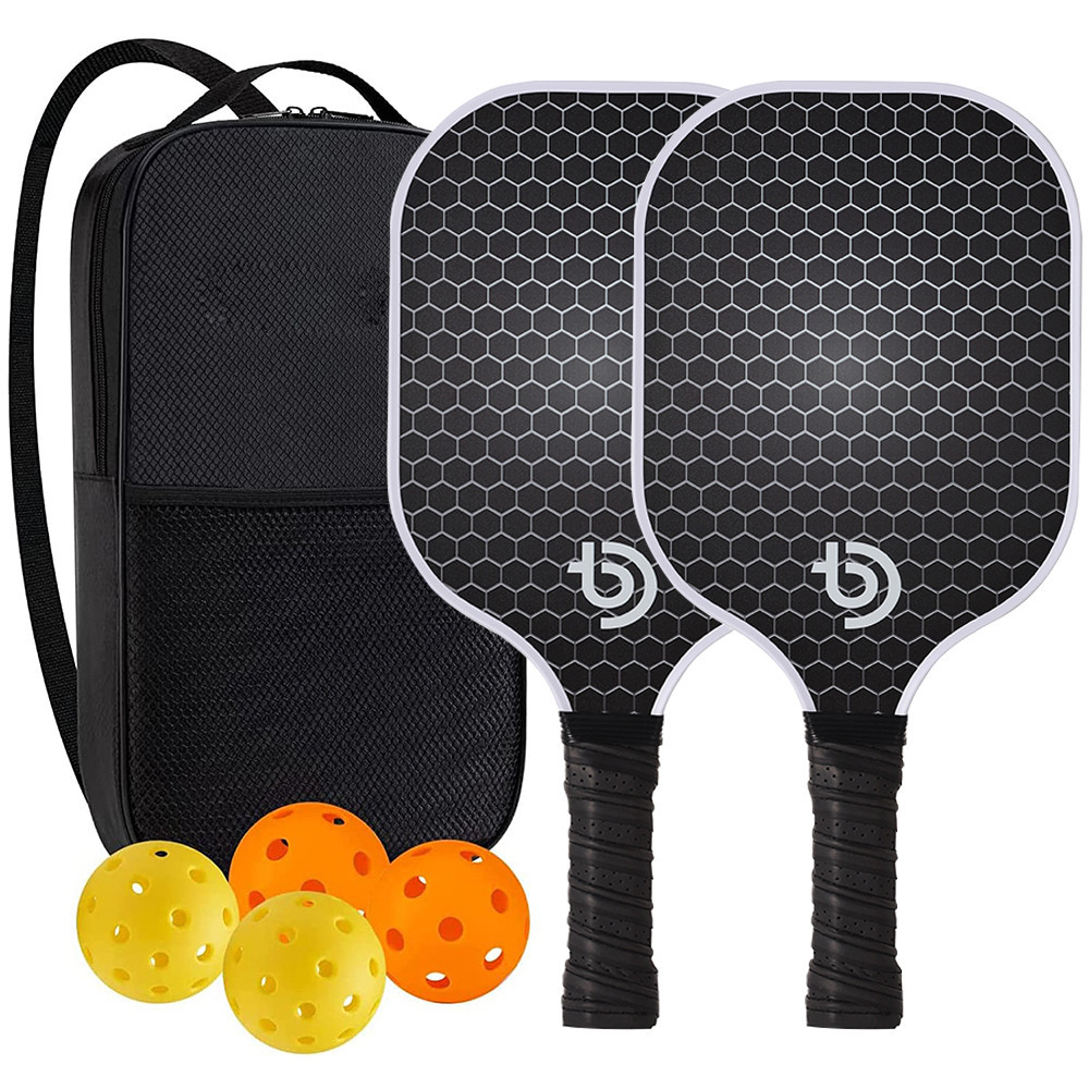 Carbon Fiber Pickleball Paddle Set 2 Rackets + 4 Pickleballs + Storage ...