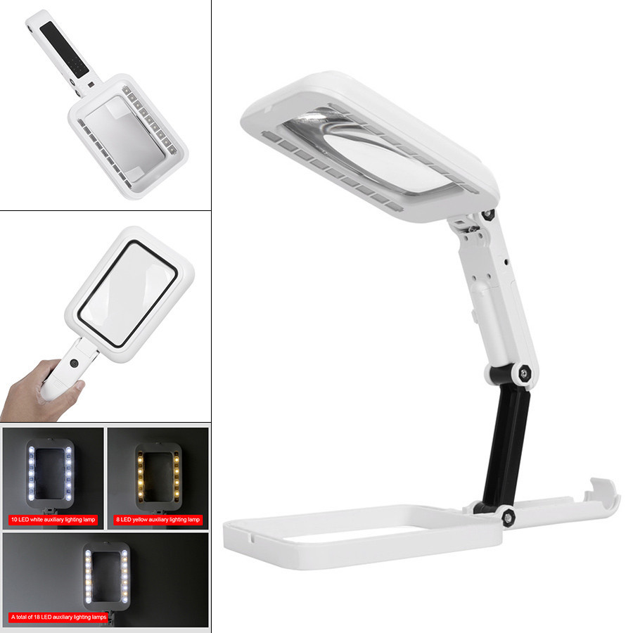3X Table Magnifier Hand-Held Square Magnifying Glass 18 LED Lights 3 ...