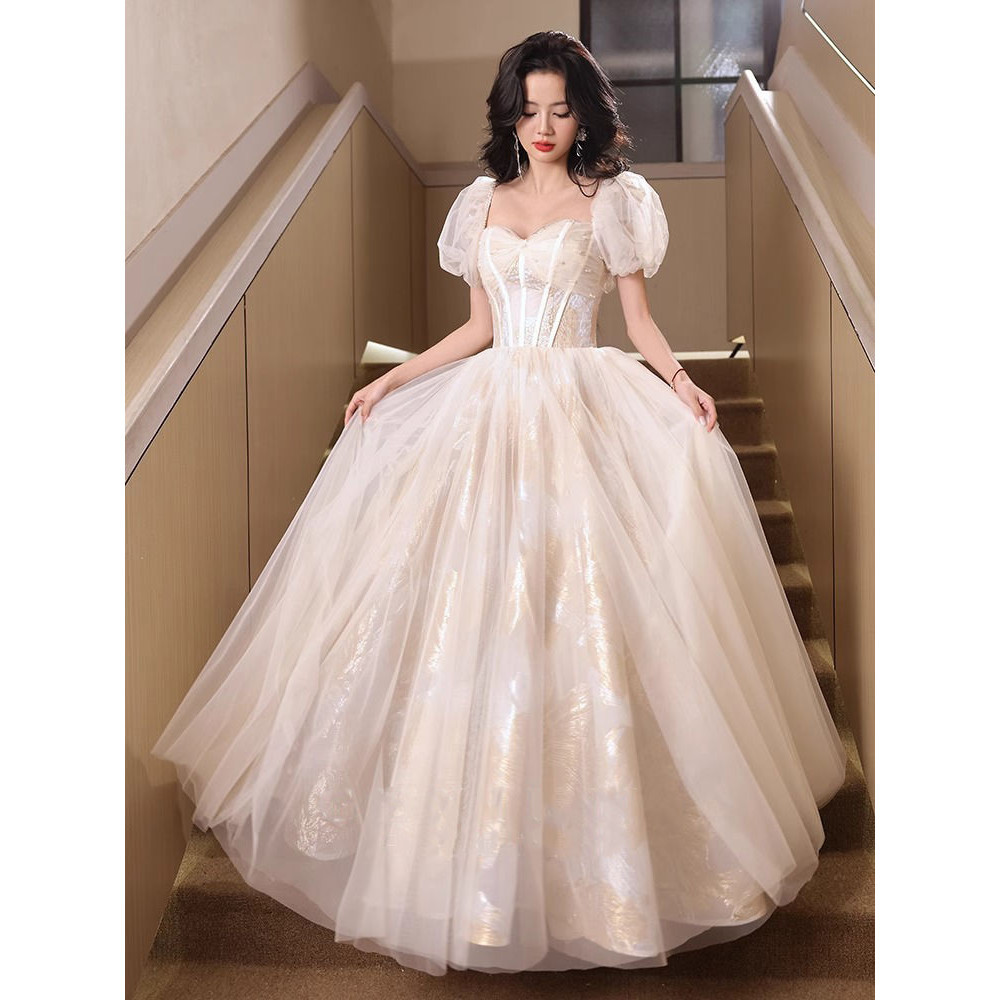 Hawlife Korean Champange Elegant Off Shoulder Evening Prom Ball JS ...