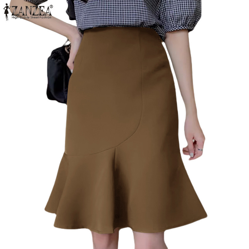 ZANZEA Women Korean Casual Solid Color High Waist Fishtail Hem Skirts ...