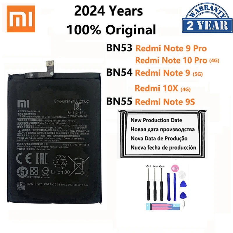 100 Original Xiao Mi Bn53 Bn54 Bn55 Phone Battery For Xiaomi Redmi Note 9 10 Pro 9s 10x 4g 5g 8067