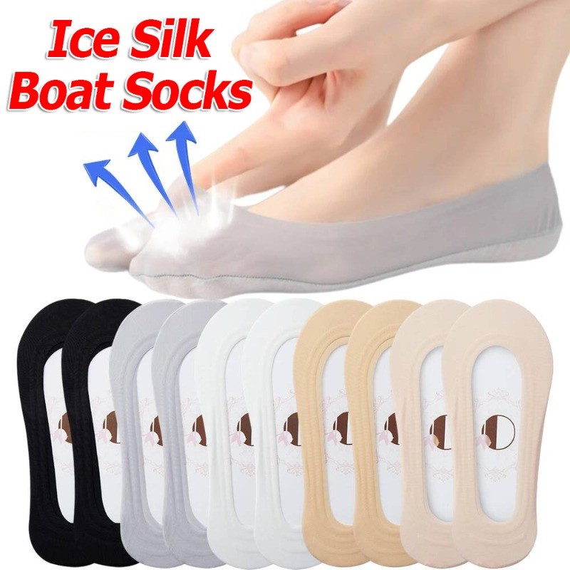 [ Wholesale-3 ] Women Invisible Ice Silk Boat Socks / Summer ...