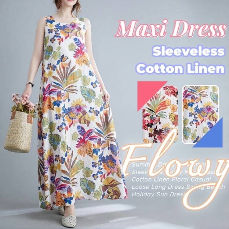 Hibshaby Women's Summer Mini Dress - Cotton Linen Sleeveless Tank Sundress, A-Line Casual Dress - View #9