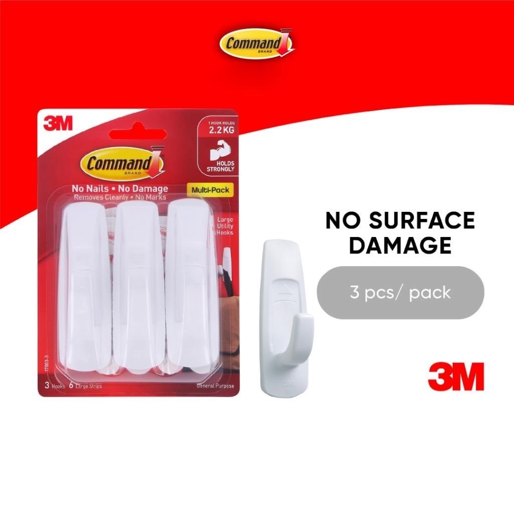 3M Command ™ Wall Mounted Medium Utility Hooks - Damage Free Removable W/ Strong Adhesive  Holds Up To 1.3kg) I.259025199