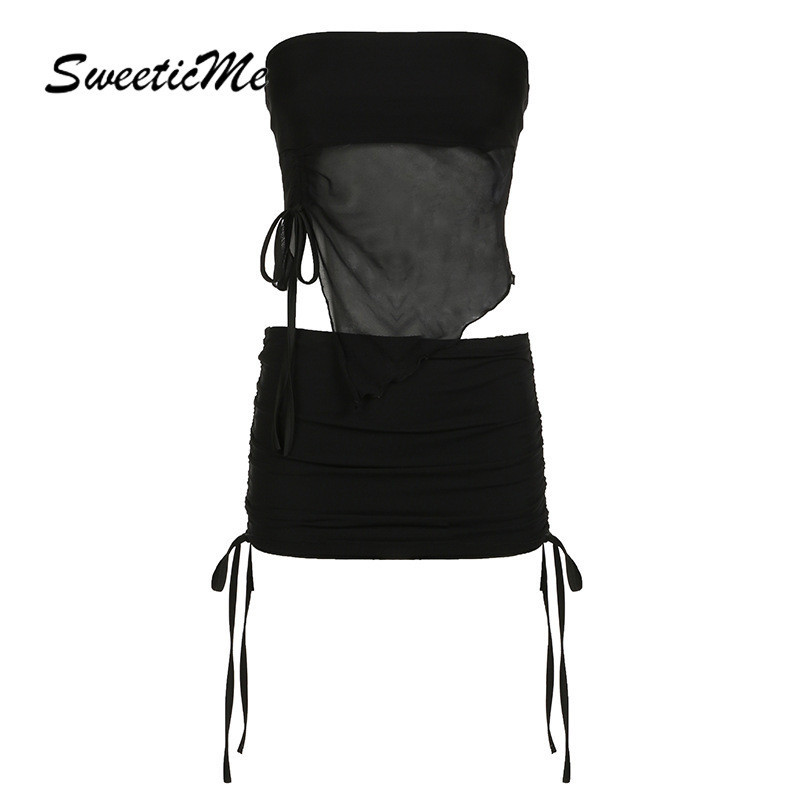 SweeticMe Women's 2024 New Fashion Sexy Mesh See Through Irregular Low ...