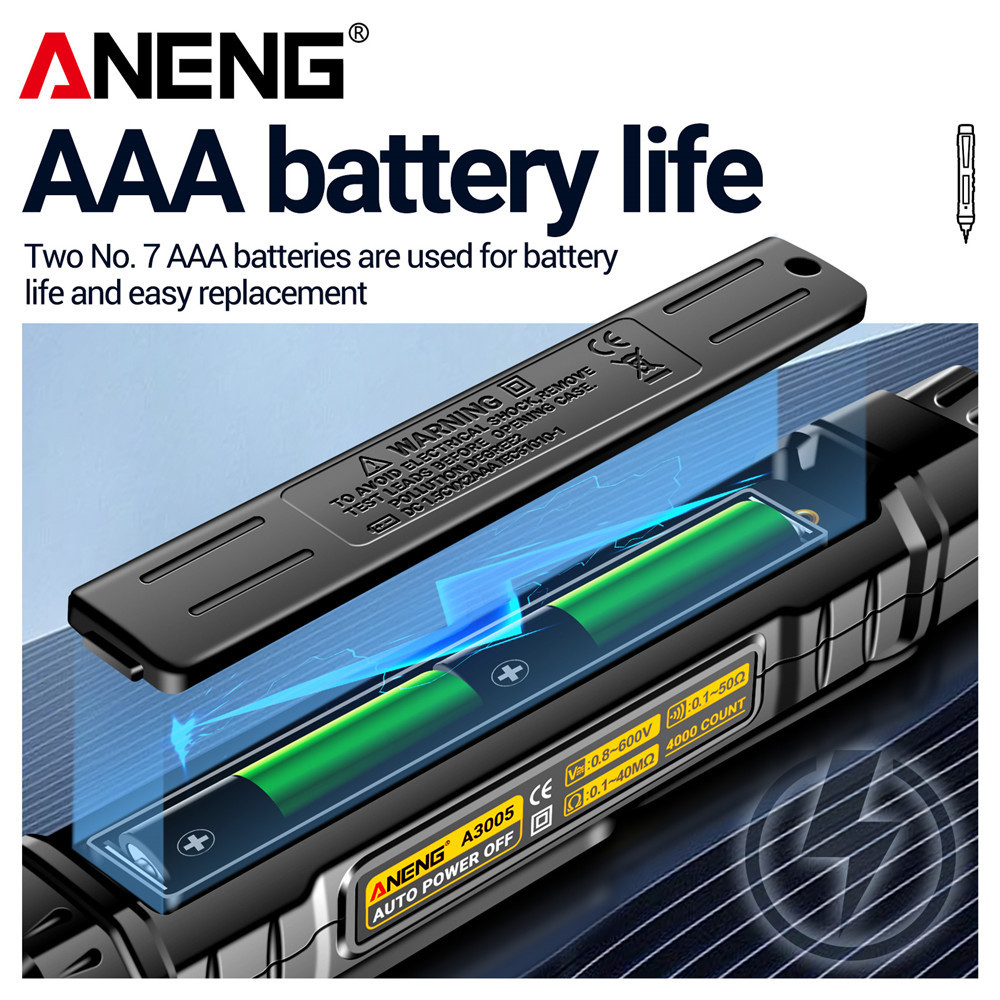 Digital Multimeter Pen Type - 6000 Counts, Measures AC/DC Voltage, Resistance, Diode, Capacitance, With Backlight & Data Hold