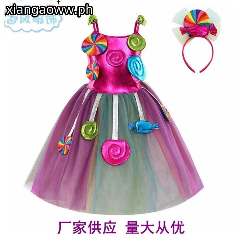 Cute Rainbow Candy Dress Girls Christmas Carnival Lollipop Tutu Costume ...