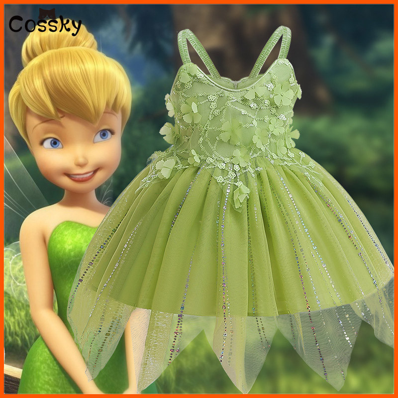 Women S Fairy Tinker Bell Costume Cosplay Fancy Dress Up Mini Dress with Butterfly Wings ...