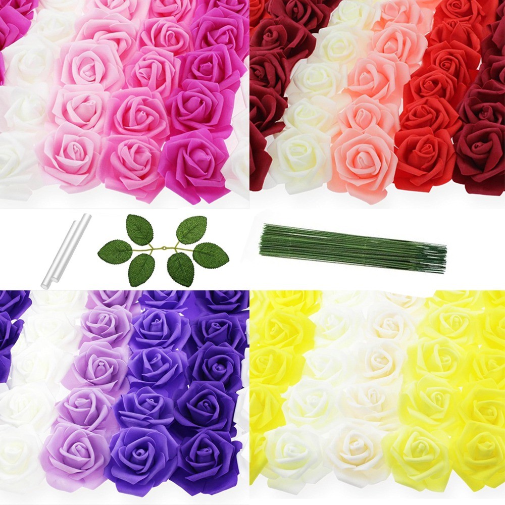 24/50/100pcs Artificial Rose Flower Heads 7cm Stemless Fake Foam Roses ...