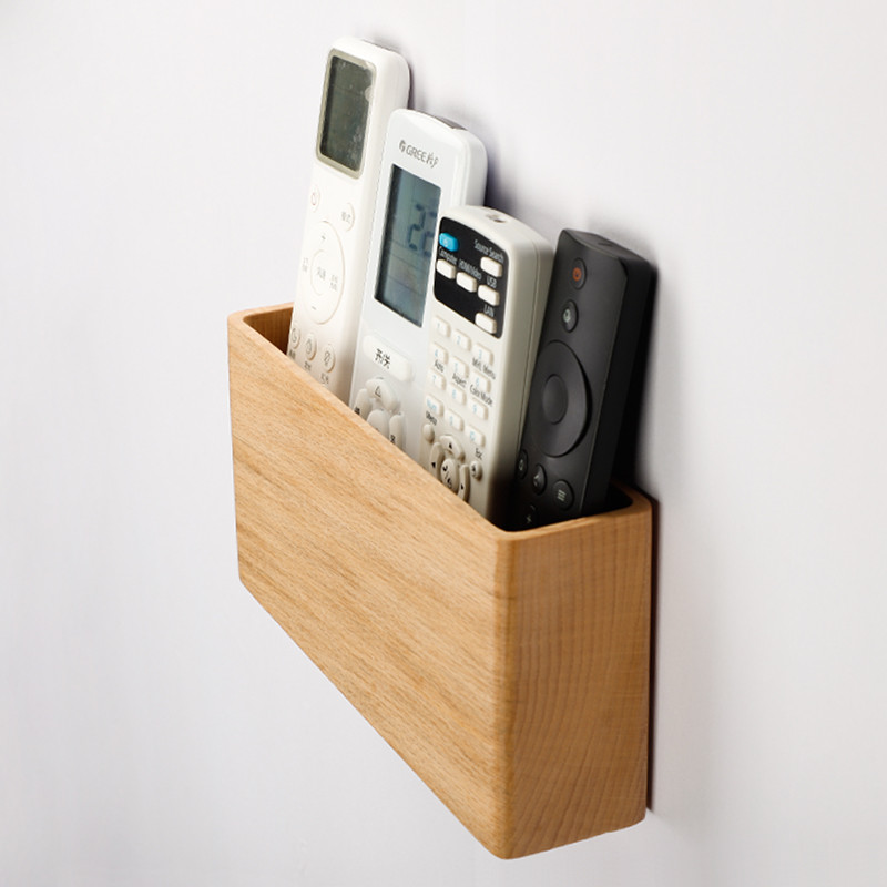 Remote Control Storage Box Solid Wood No-Drill Living Room TV Air ...