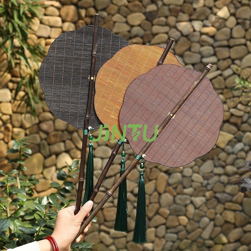 Antique Style Purple Bamboo Handle Folding Fan Round Chinese Retro ...