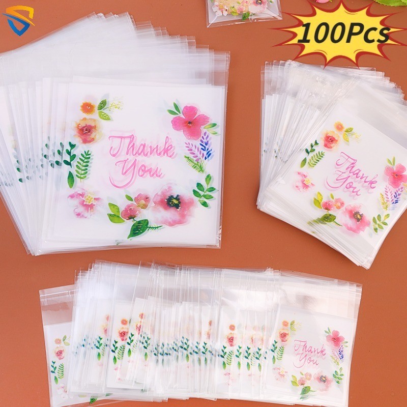 100Pcs Durable OPP Transparent Thank You Baking Packaging Bags Self ...