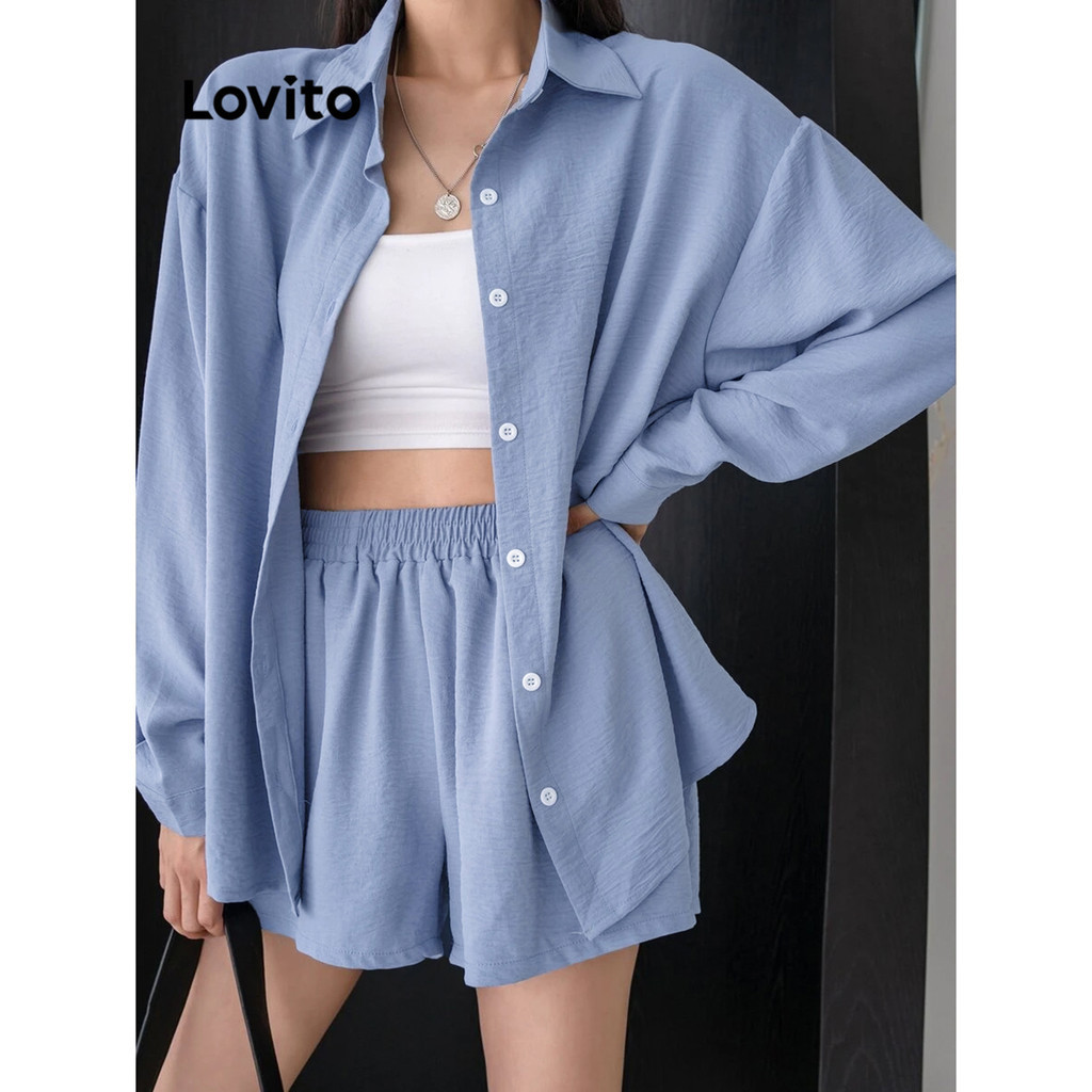 Lovito Women Casual Plain Button Shorts Sets L91AD035 | Shopee Philippines