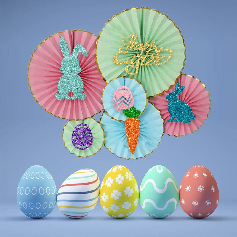 Easter Paper Fan Flower Set Decoration Rabbit Easter Egg Theme ...