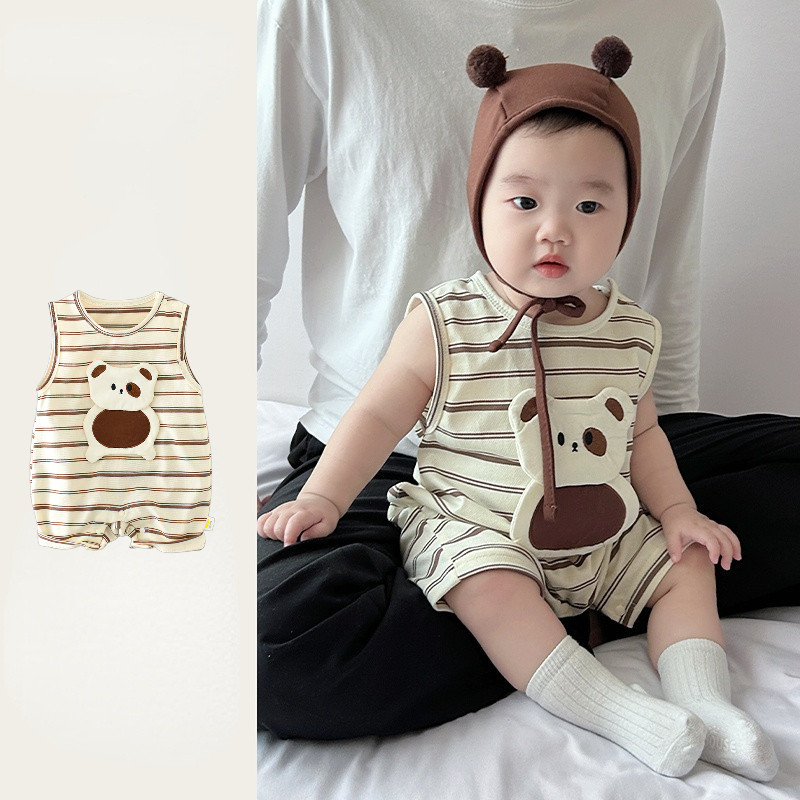 Summer New High-quality Baby Clothes Boys Girls Sleeveless Onesie Super  Cute Pure Cotton Cartoon Bear Romper