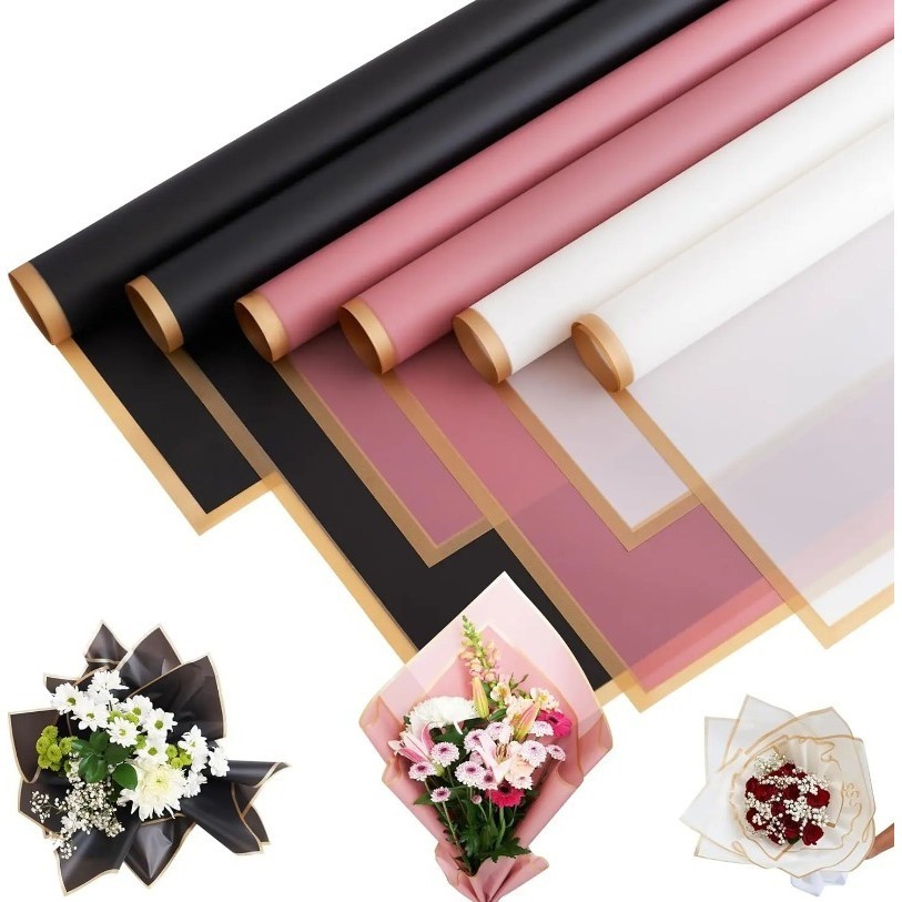 Flower Wrapping Paper Golden Border Rose Korean Style Half Transparent ...