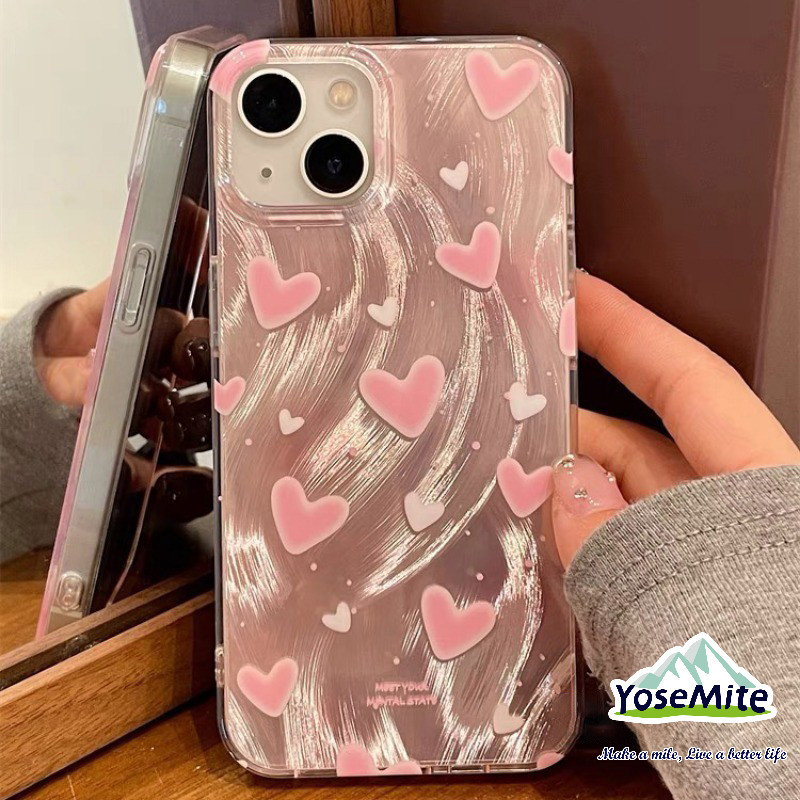 Case for iPhone pink Heart minimalist cute Instagram style Silver ...